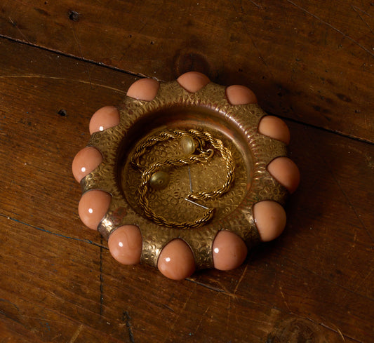 FISHER JEWELRY TRAY WITH HAMMERED BRASS AND PINK MARBLE