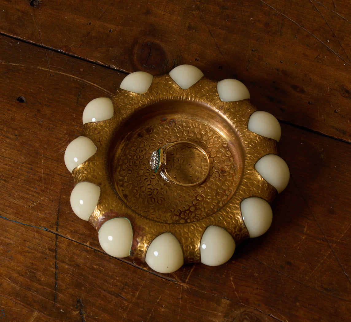 FISHER JEWELRY TRAY WITH HAMMERED BRASS AND WHITE MARBLE