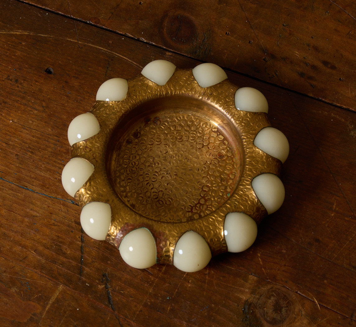 FISHER JEWELRY TRAY WITH HAMMERED BRASS AND WHITE MARBLE
