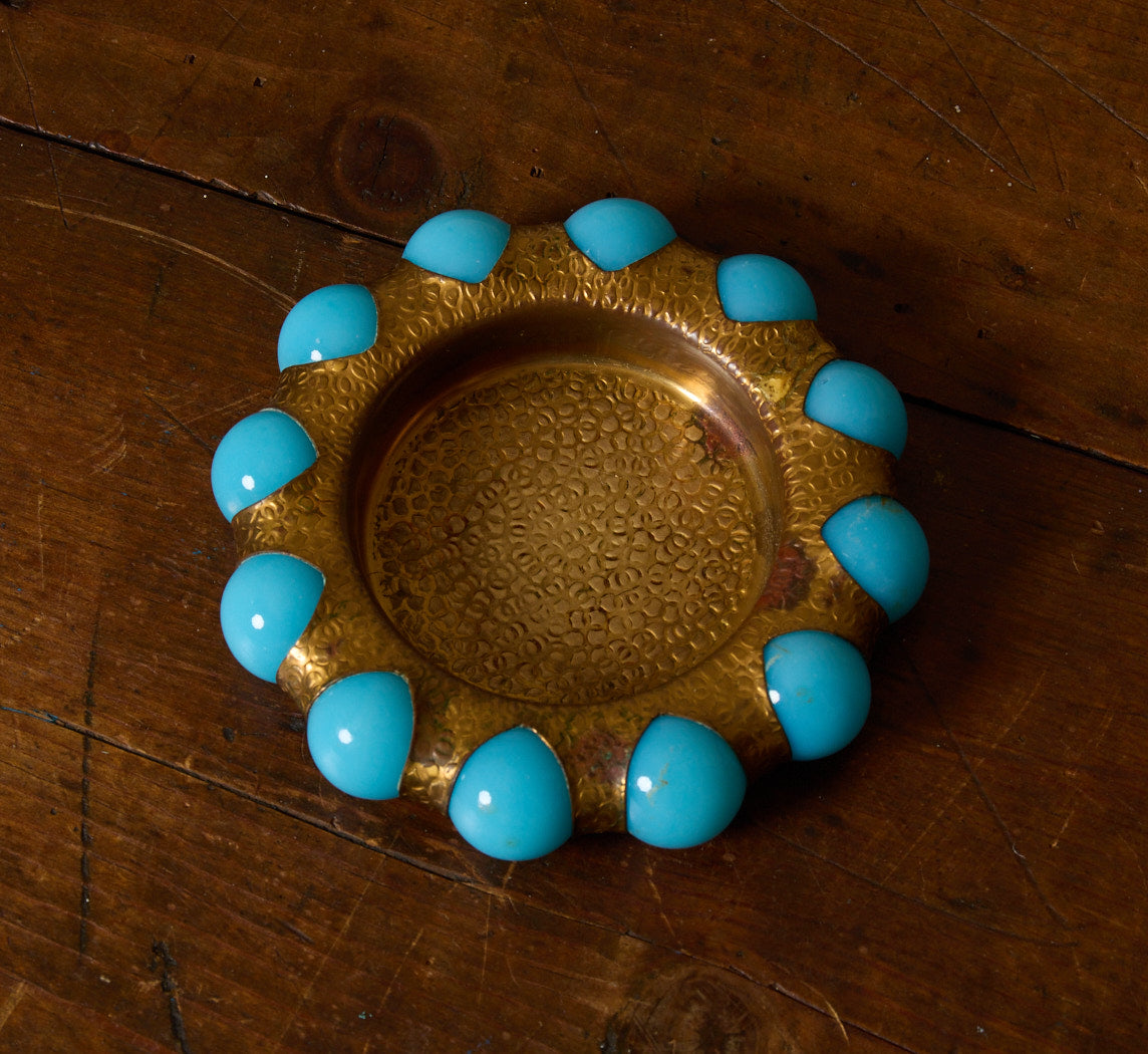 FISHER JEWELRY TRAY WITH HAMMERED BRASS AND TURQUOISE MARBLE