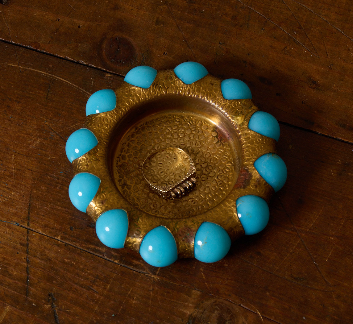 FISHER JEWELRY TRAY WITH HAMMERED BRASS AND TURQUOISE MARBLE