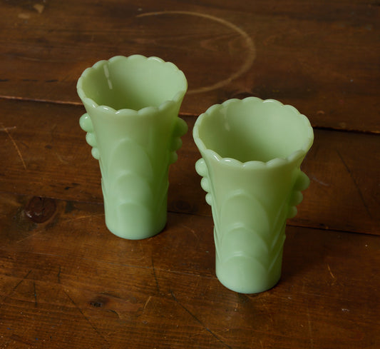 PAIR OF 1940S ART DECO PETITE JADEITE VASES