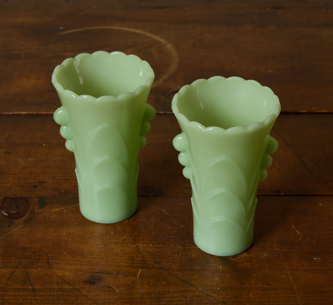 PAIR OF 1940S ART DECO PETITE JADEITE VASES
