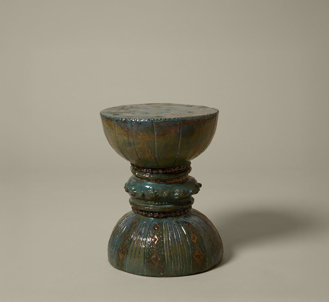 SCULPTURAL GLAZED CERAMIC DRUM TABLE BY TINA CHARAD
