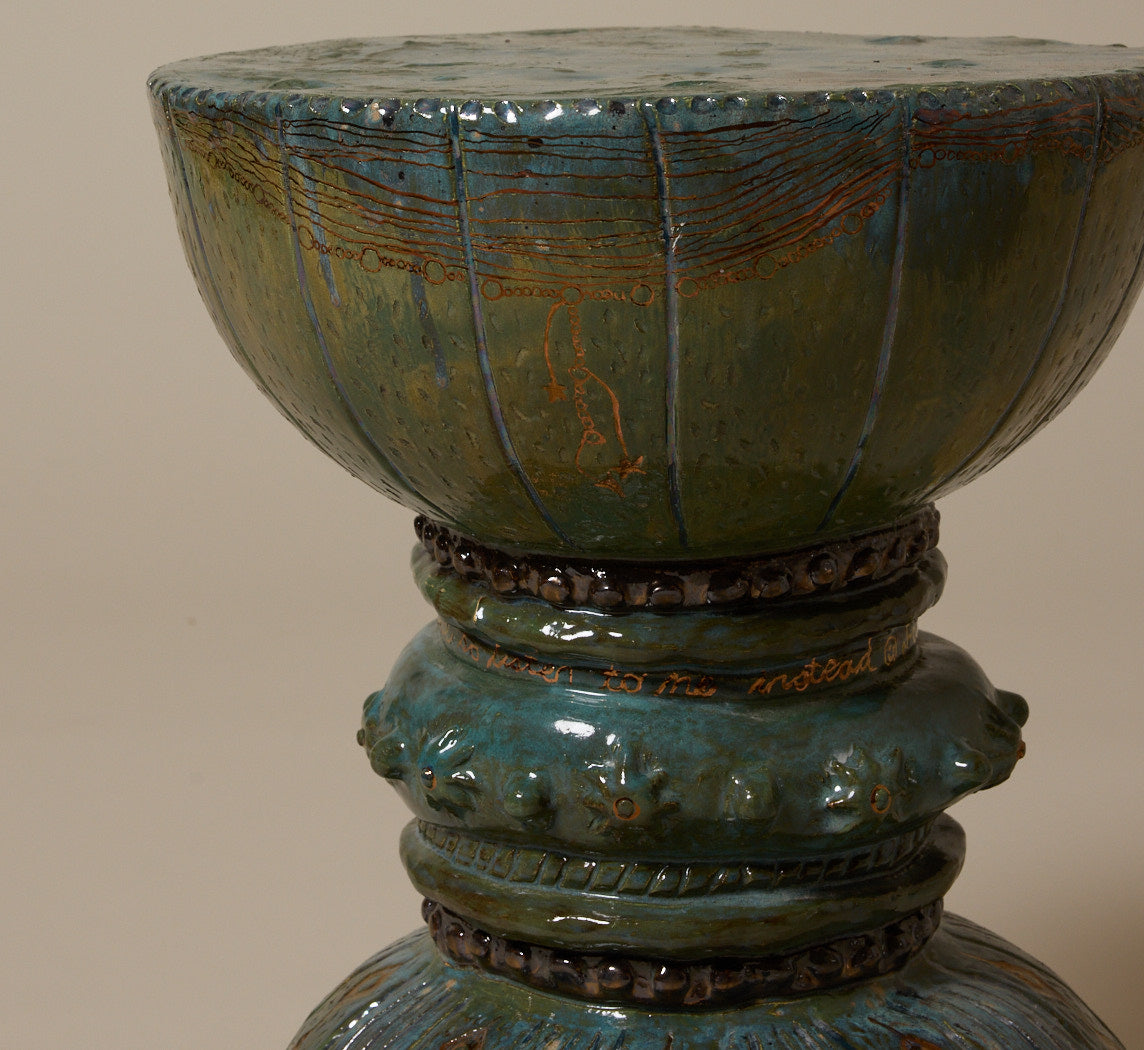 SCULPTURAL GLAZED CERAMIC DRUM TABLE BY TINA CHARAD