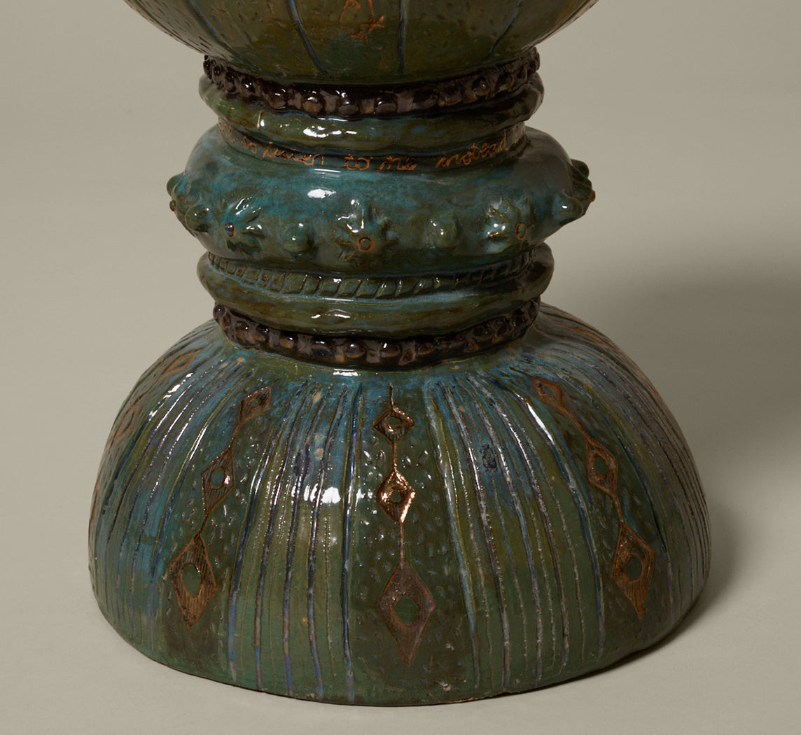 SCULPTURAL GLAZED CERAMIC DRUM TABLE BY TINA CHARAD