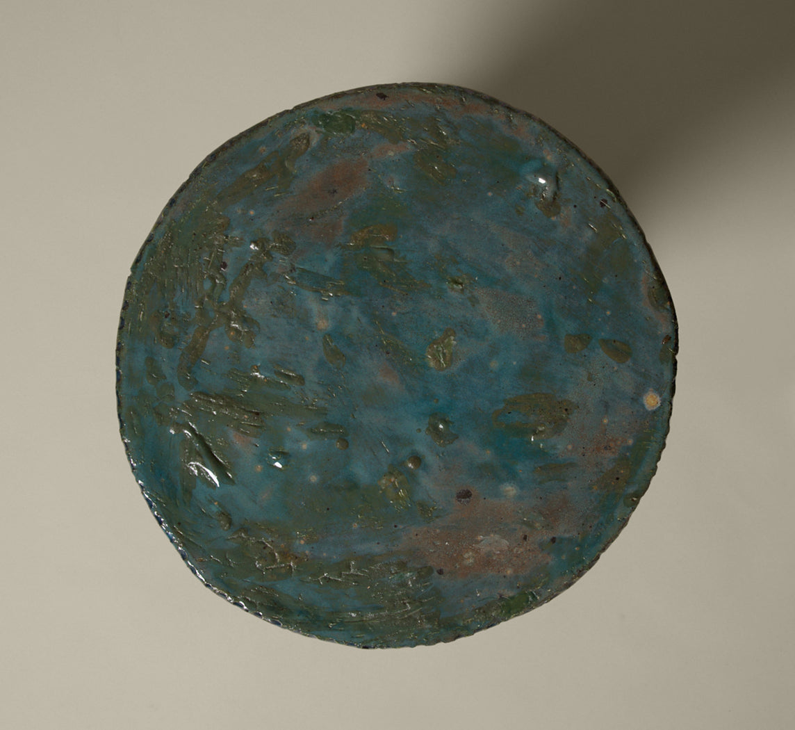 SCULPTURAL GLAZED CERAMIC DRUM TABLE BY TINA CHARAD