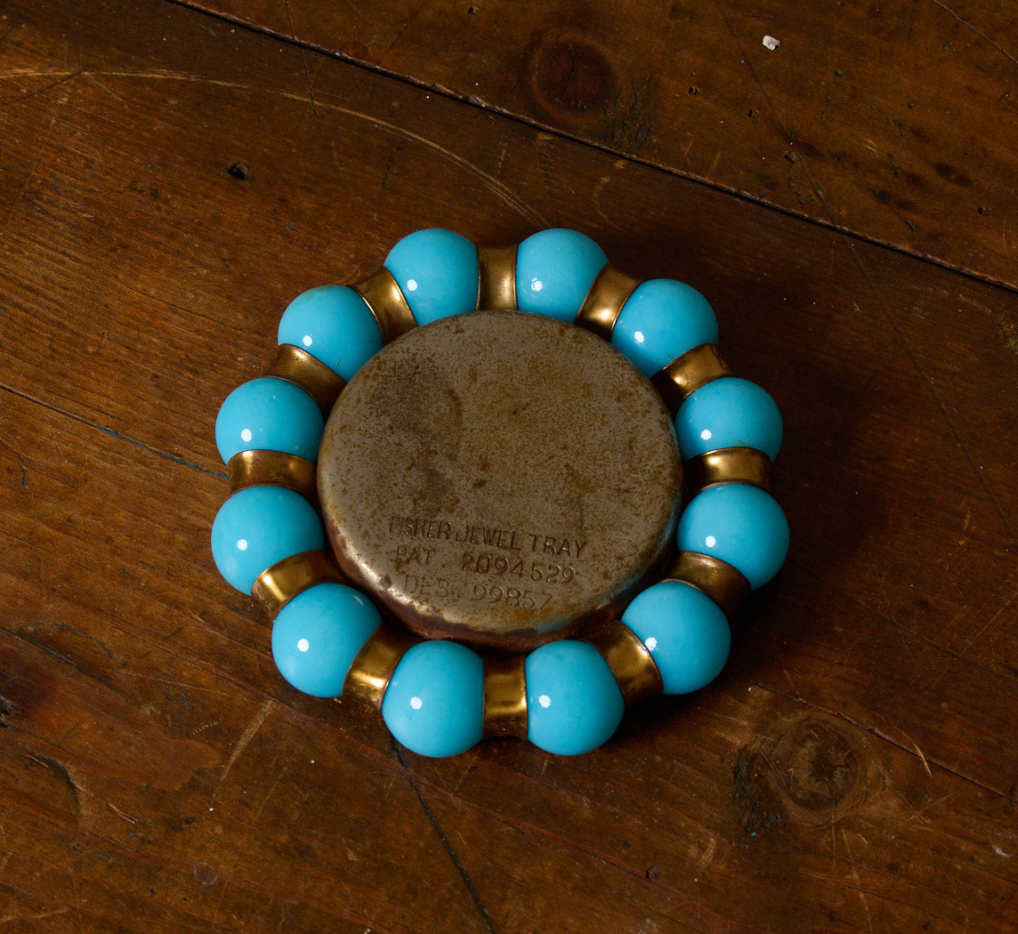 FISHER JEWELRY TRAY WITH HAMMERED BRASS AND TURQUOISE MARBLE