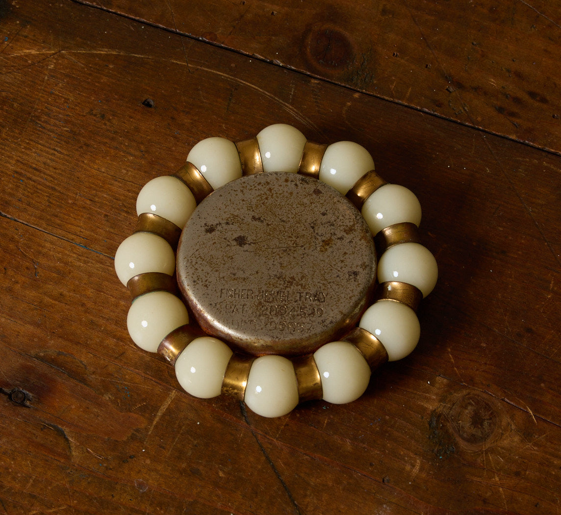 FISHER JEWELRY TRAY WITH HAMMERED BRASS AND WHITE MARBLE