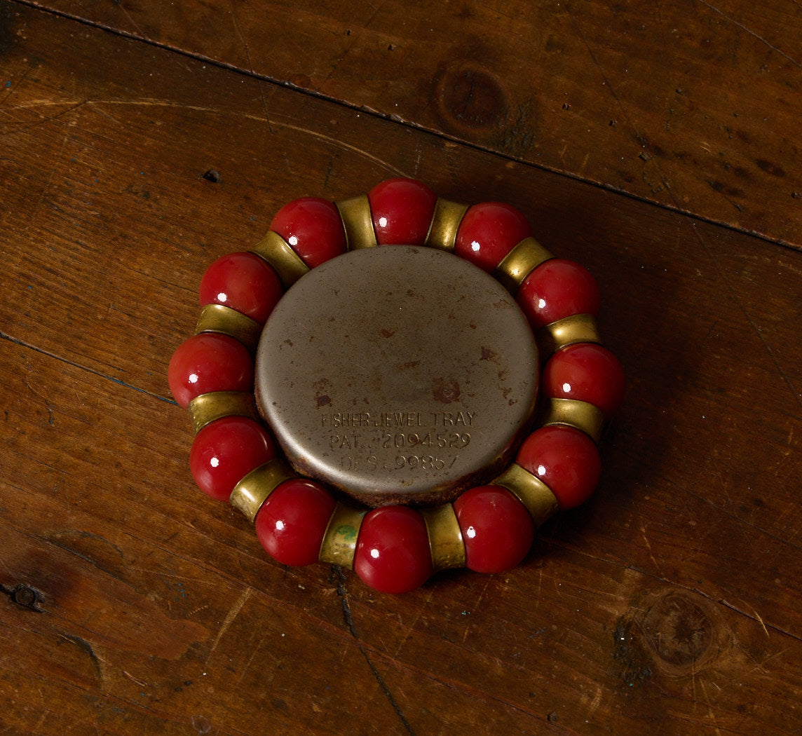 FISHER JEWELRY BRASS TRAY WITH RED MARBLE