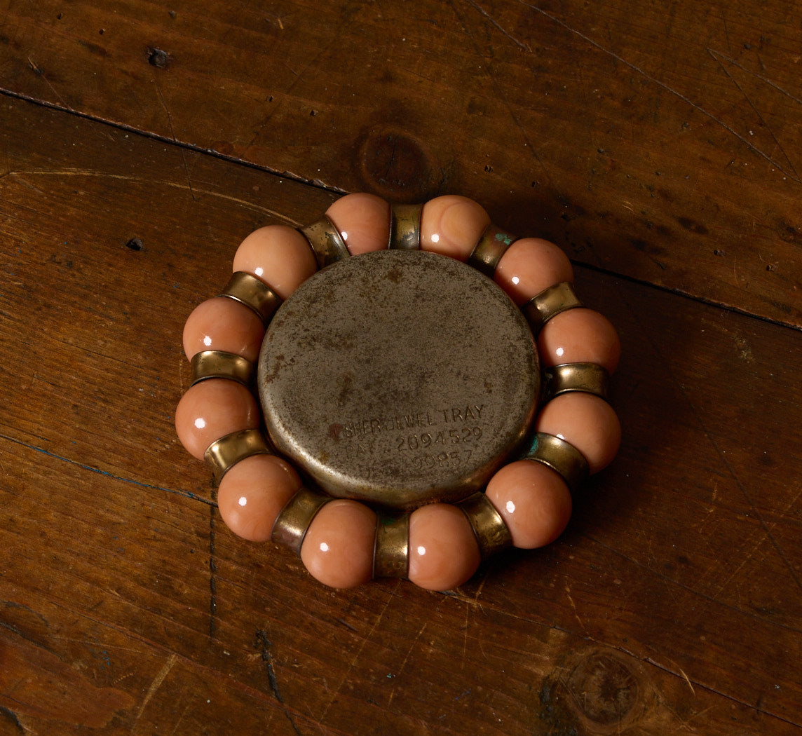 FISHER JEWELRY TRAY WITH HAMMERED BRASS AND PINK MARBLE