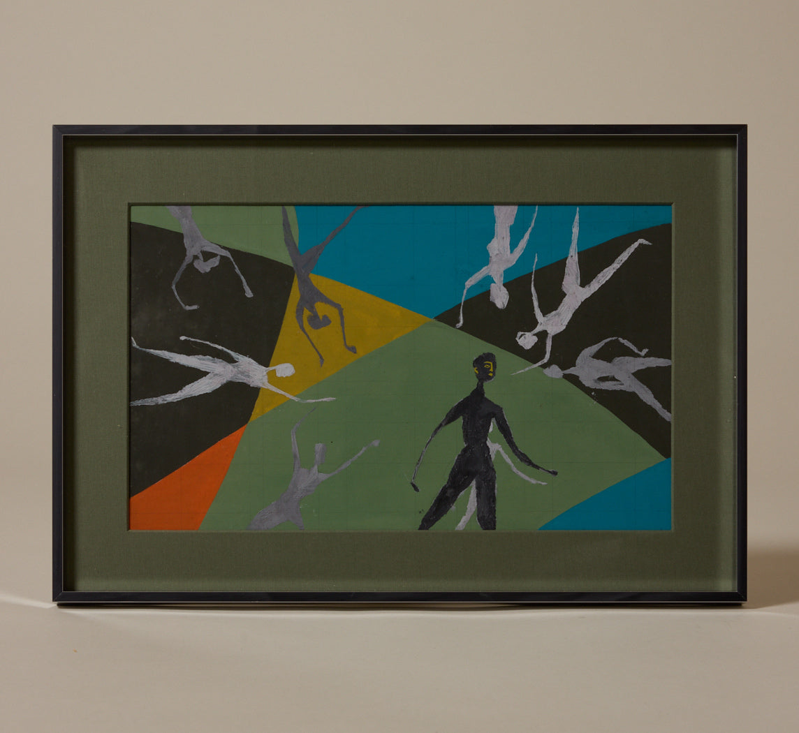 VINTAGE FRENCH MODERNIST PAINTING IN GOUACHE "DANSER LES FORMES"