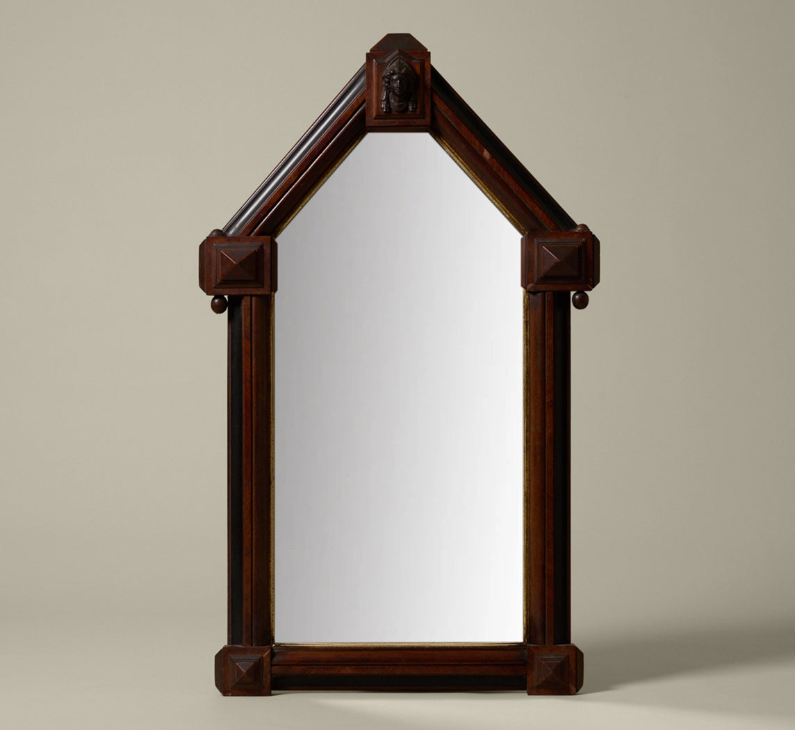 19TH CENTURY AMERICAN WALNUT GODDESS MIRROR IN THE STYLE OF JOHN JELLIFF