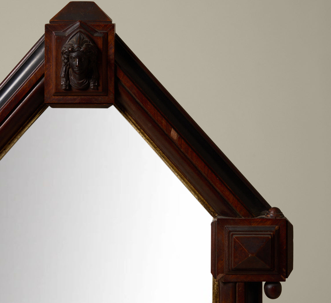 19TH CENTURY AMERICAN WALNUT GODDESS MIRROR IN THE STYLE OF JOHN JELLIFF