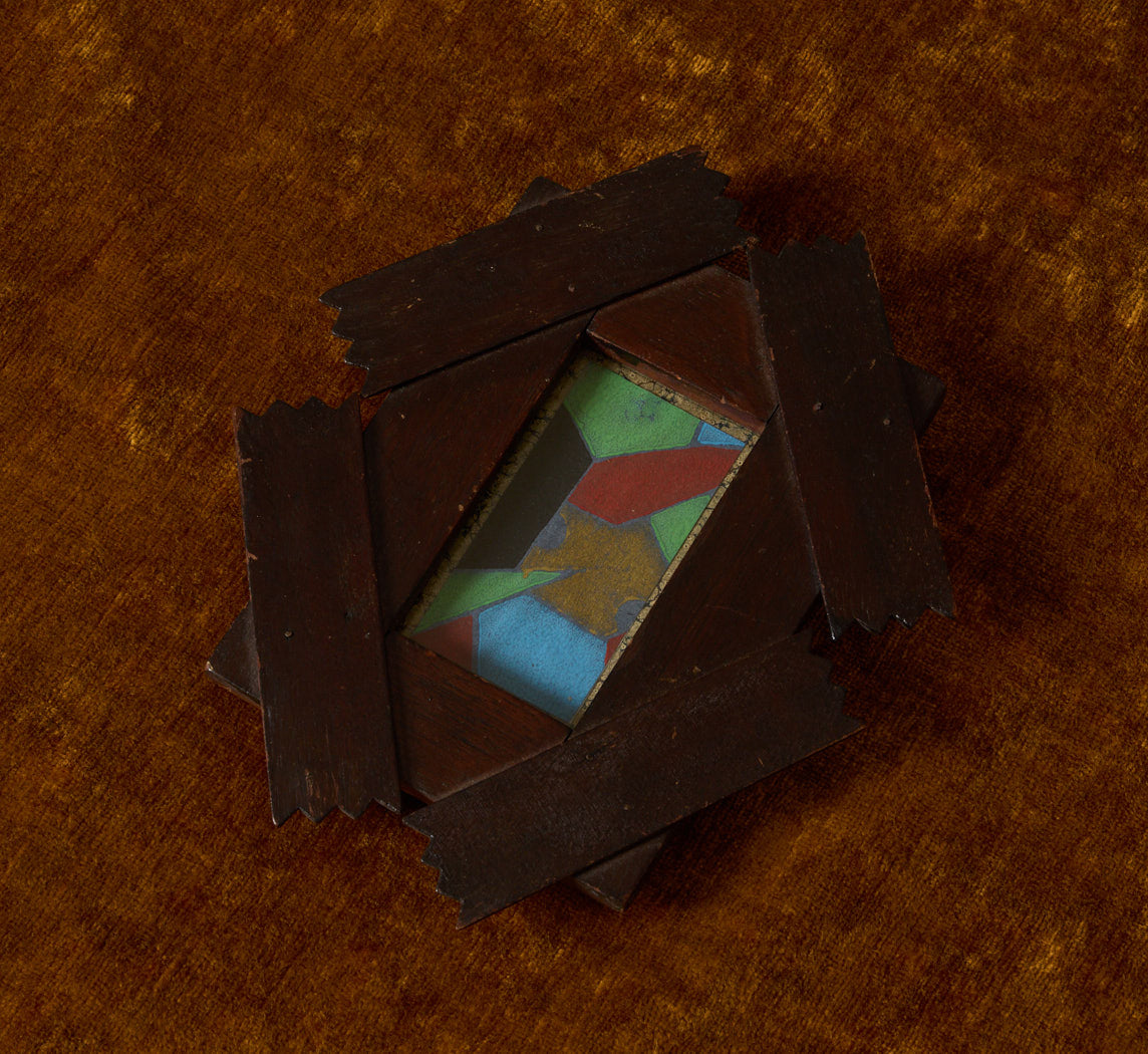 EARLY 20TH CENTURY PETITE TRAMP ART FRAMED POLYCHROME PRINT