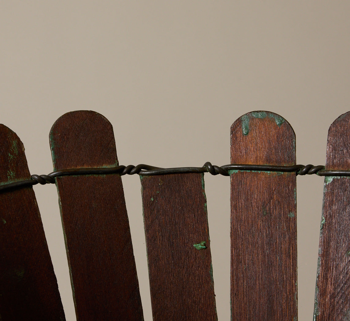 ANTIQUE SLATTED WOOD BASKET WITH HANDLES