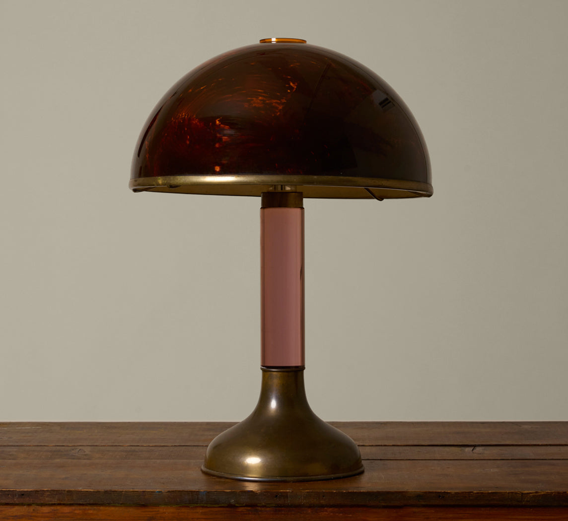 1970S LUCITE AND BRASS MUSHROOM TABLE LAMP
