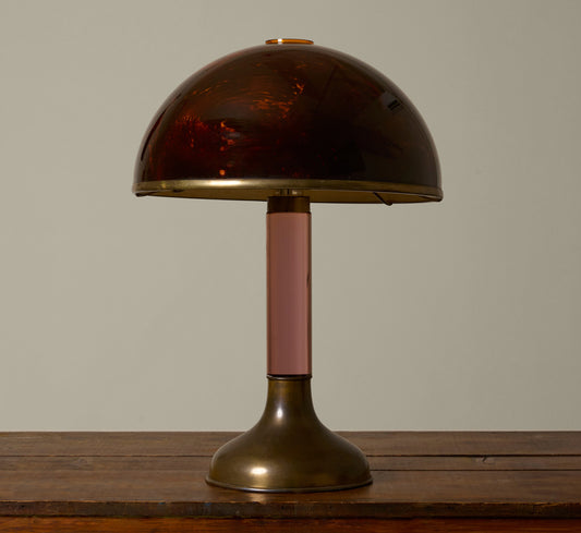 1970S LUCITE AND BRASS MUSHROOM TABLE LAMP