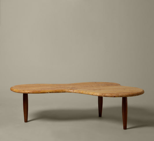 MARBLE & WOOD BIMORPHIC COFFEE TABLE IN THE STYLE OF T.H. ROBSJOHN-GIBBINGS