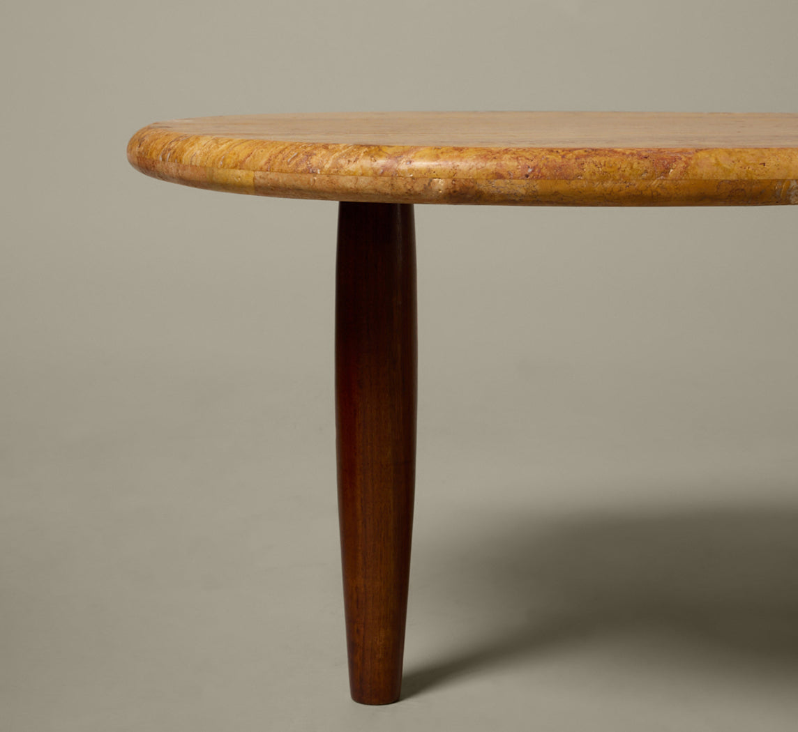 MARBLE & WOOD BIMORPHIC COFFEE TABLE IN THE STYLE OF T.H. ROBSJOHN-GIBBINGS