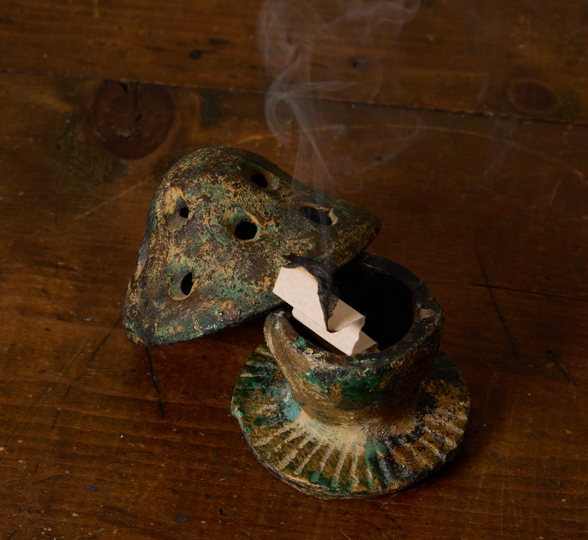 VINTAGE JAPANESE CAST IRON MUSHROOM INCENSE BURNER