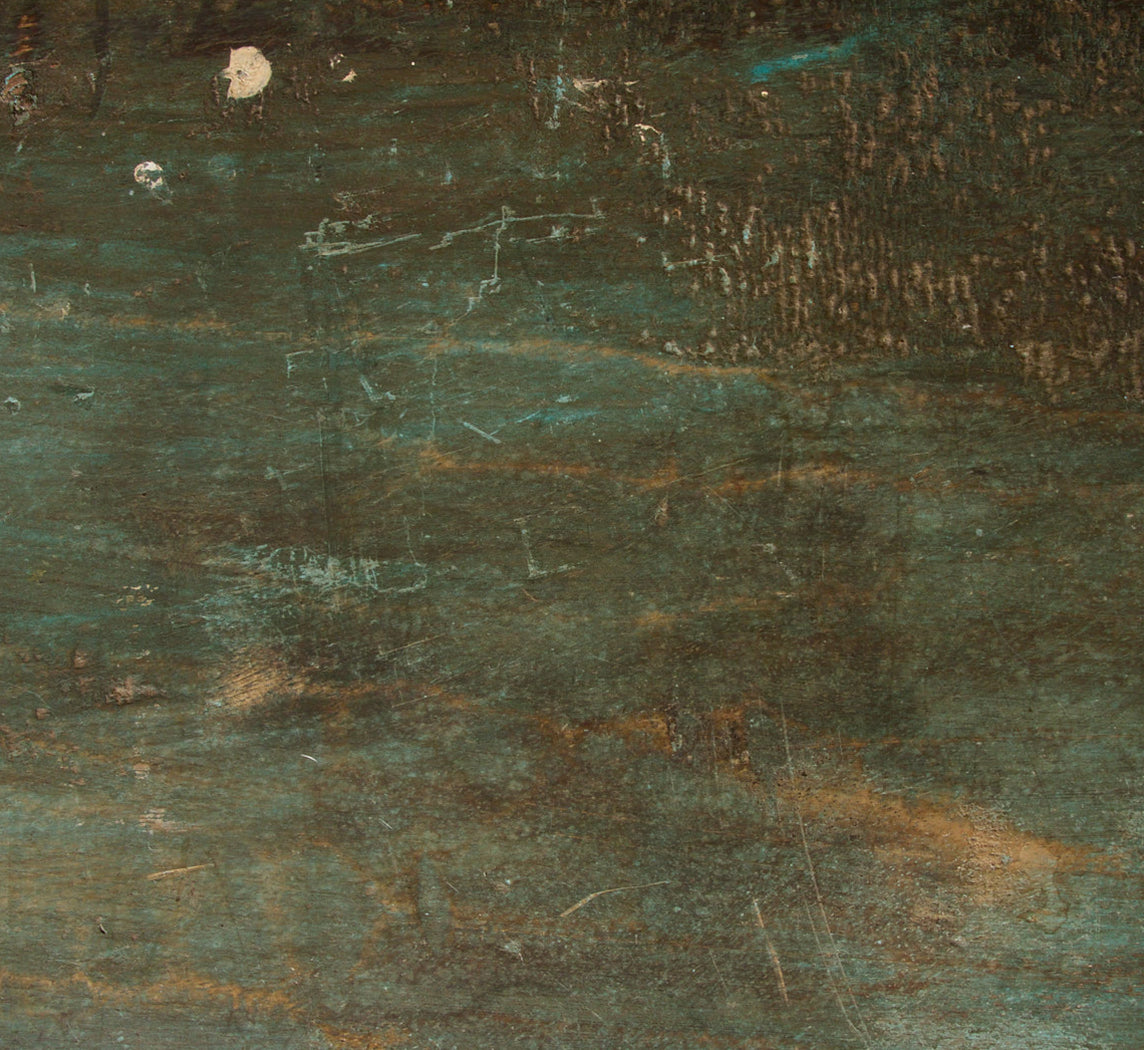 19TH CENTURY PRIMITIVE GREEN PAINTED WALL SHELF