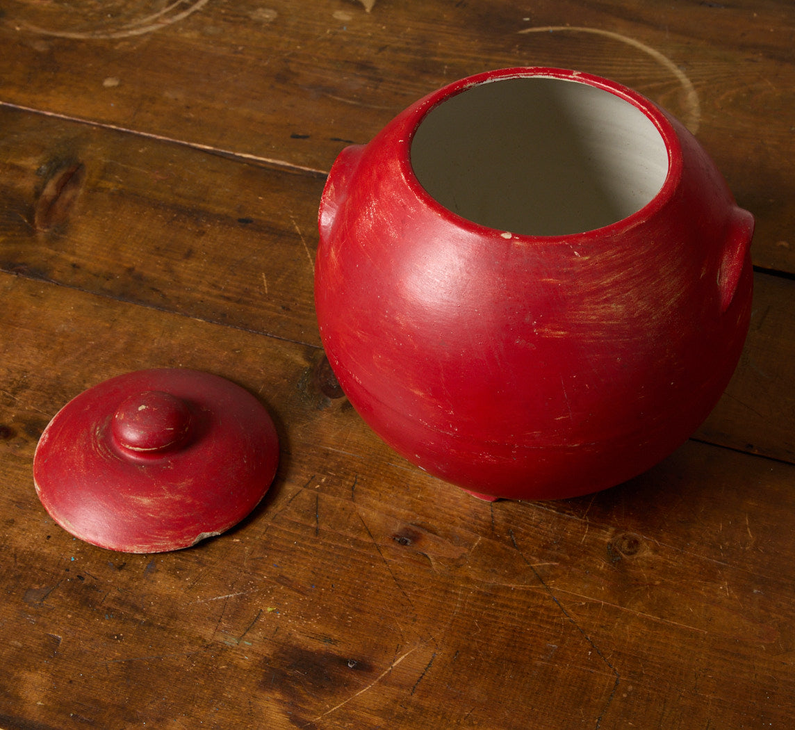 1940S RED STONEWARE ORB JAR
