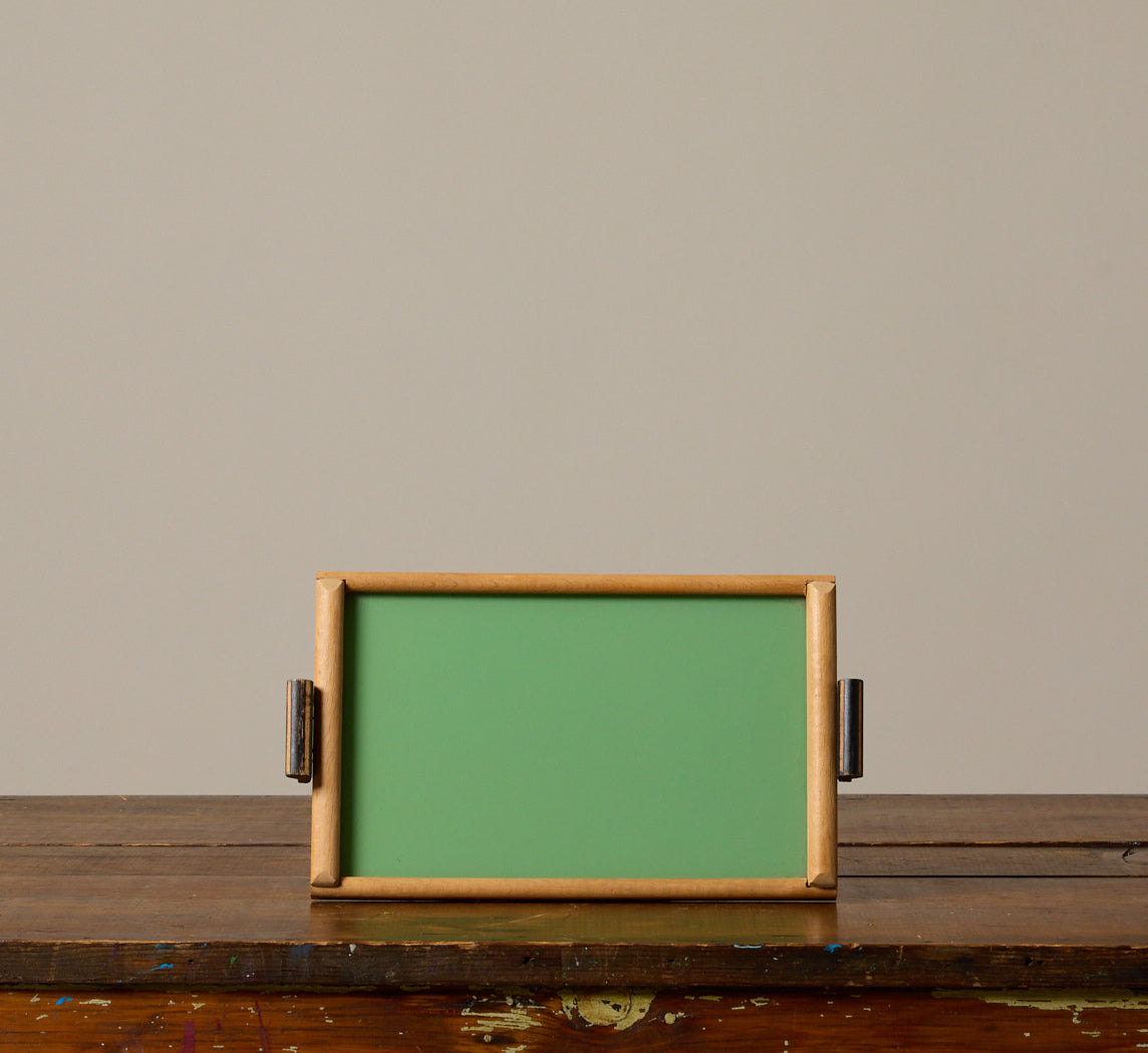 1950S ITALIAN GREEN GLASS & WOOD TRAY