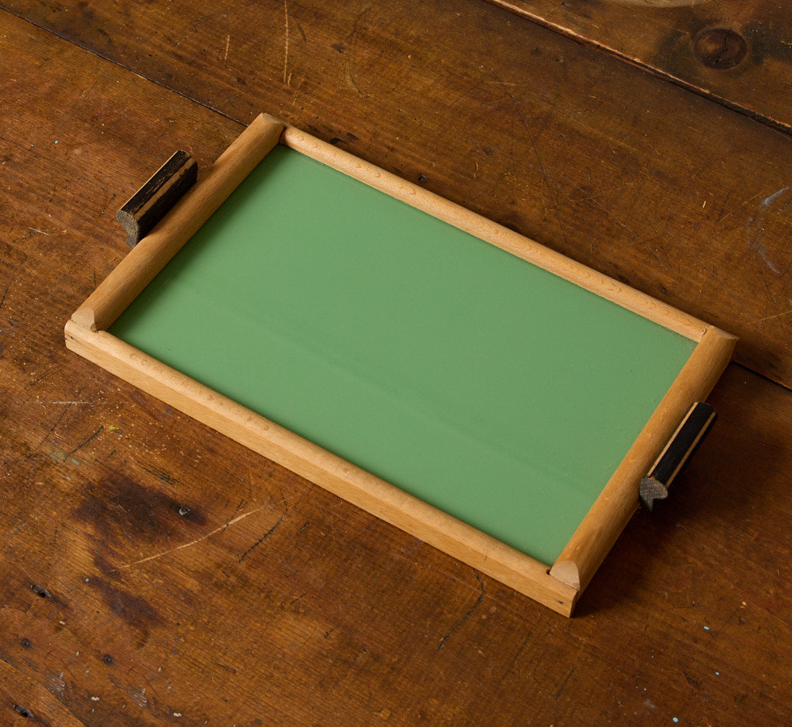 1950S ITALIAN GREEN GLASS & WOOD TRAY