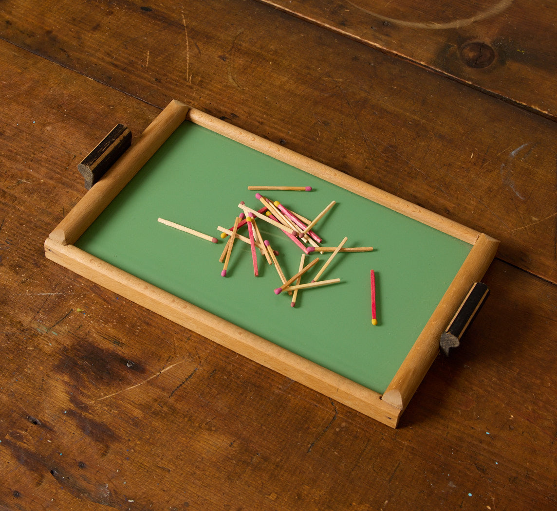1950S ITALIAN GREEN GLASS & WOOD TRAY