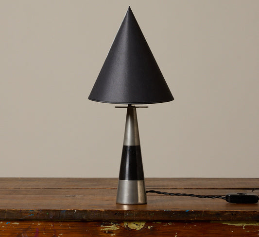 K.D.M. TIEL TABLE LAMP IN PEWTER WITH CONE SHADE, CIRCA 1950S