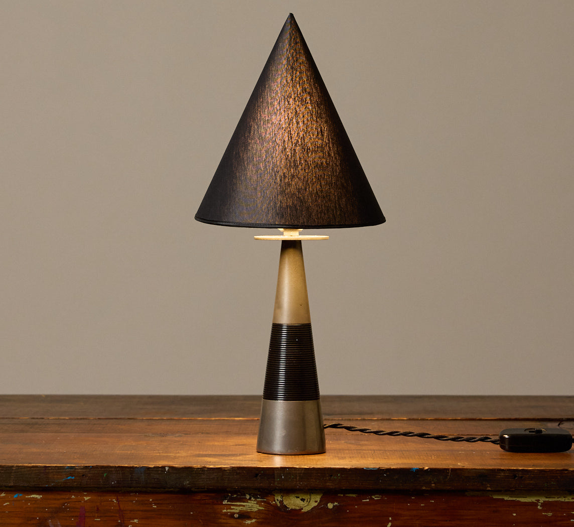 K.D.M. TIEL TABLE LAMP IN PEWTER WITH CONE SHADE, CIRCA 1950S