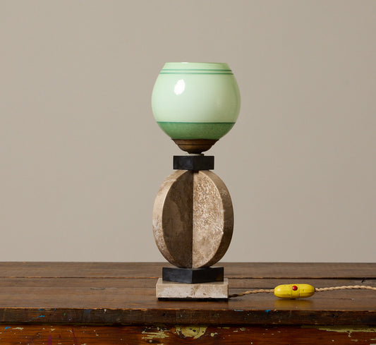 VINTAGE POST MODERN STONE & GREEN GLASS TABLE LAMP