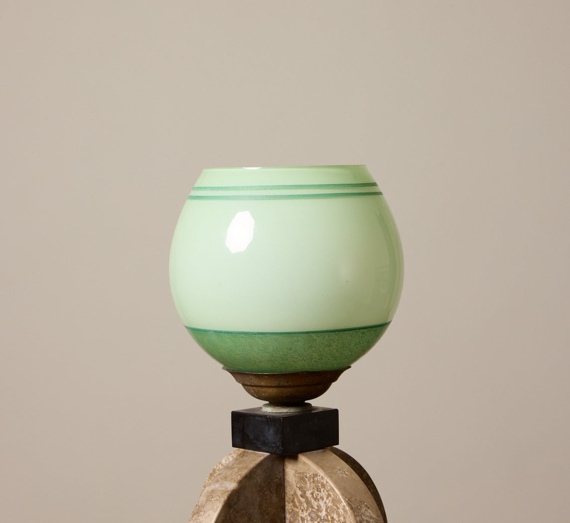 VINTAGE POST MODERN STONE & GREEN GLASS TABLE LAMP
