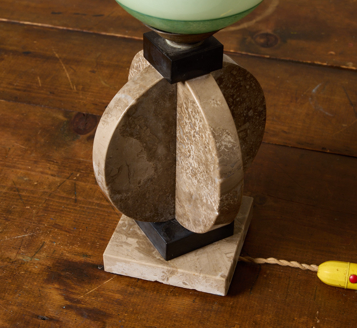 VINTAGE POST MODERN STONE & GREEN GLASS TABLE LAMP