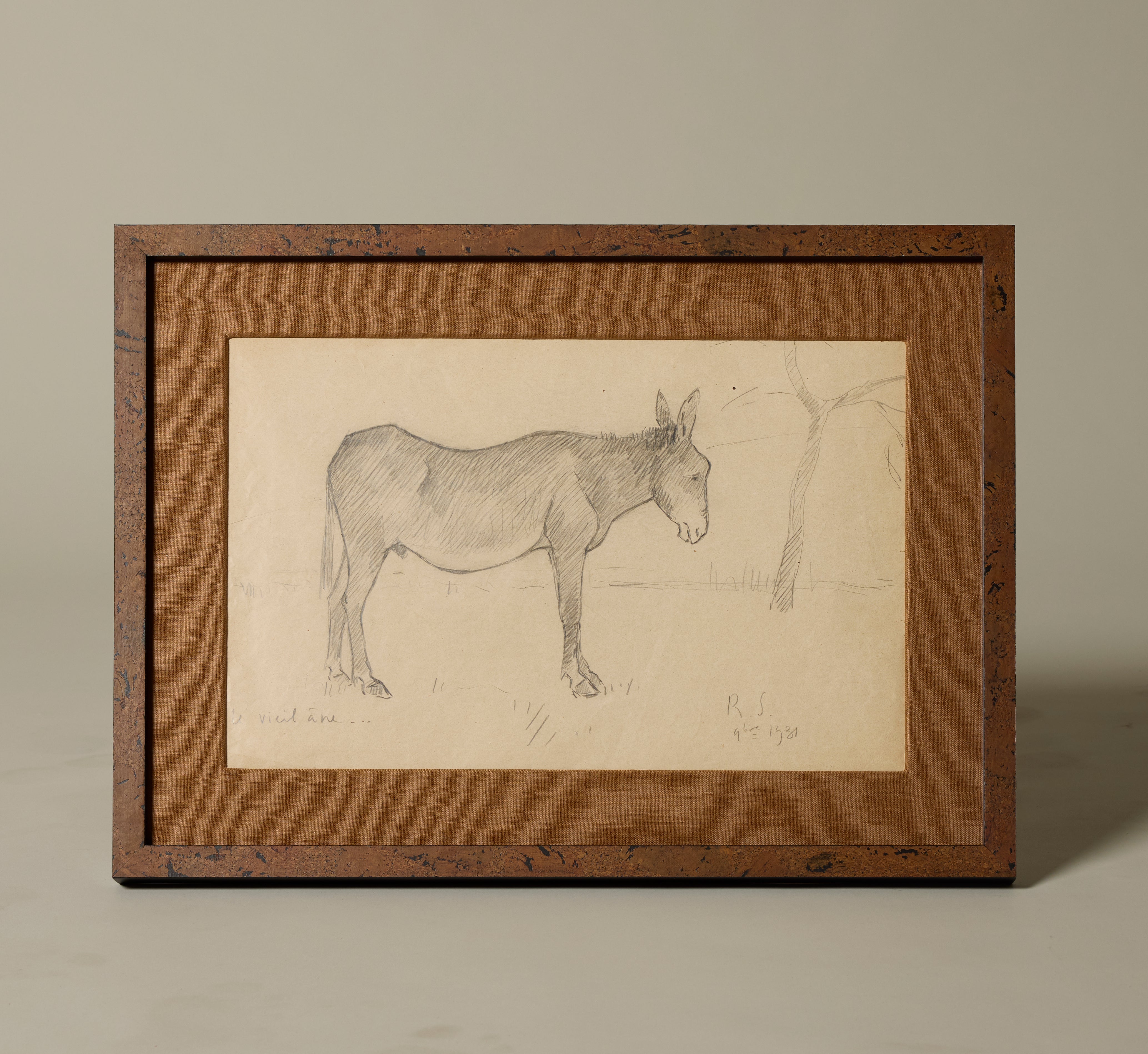 1930S FRENCH PENCIL DRAWING OF THE OLD DONKEY