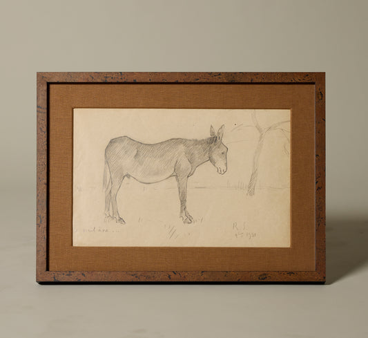 1930S FRENCH PENCIL DRAWING OF A DONKEY