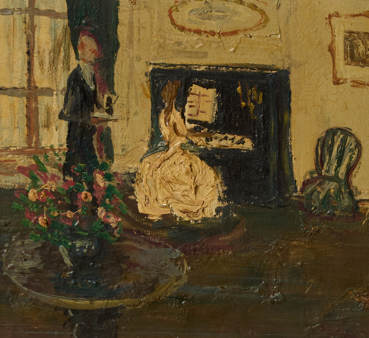 EARLY 20TH CENTURY OIL PAINTING OF PIANO LESSON