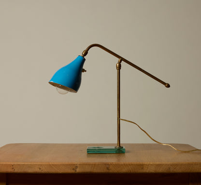 RARE MIDCENTURY ITALIAN DESK LAMP WITH GLASS BASE