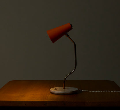 1960S ITALIAN TABLE LAMP WITH MARBLE BASE AND ORANGE SHADE