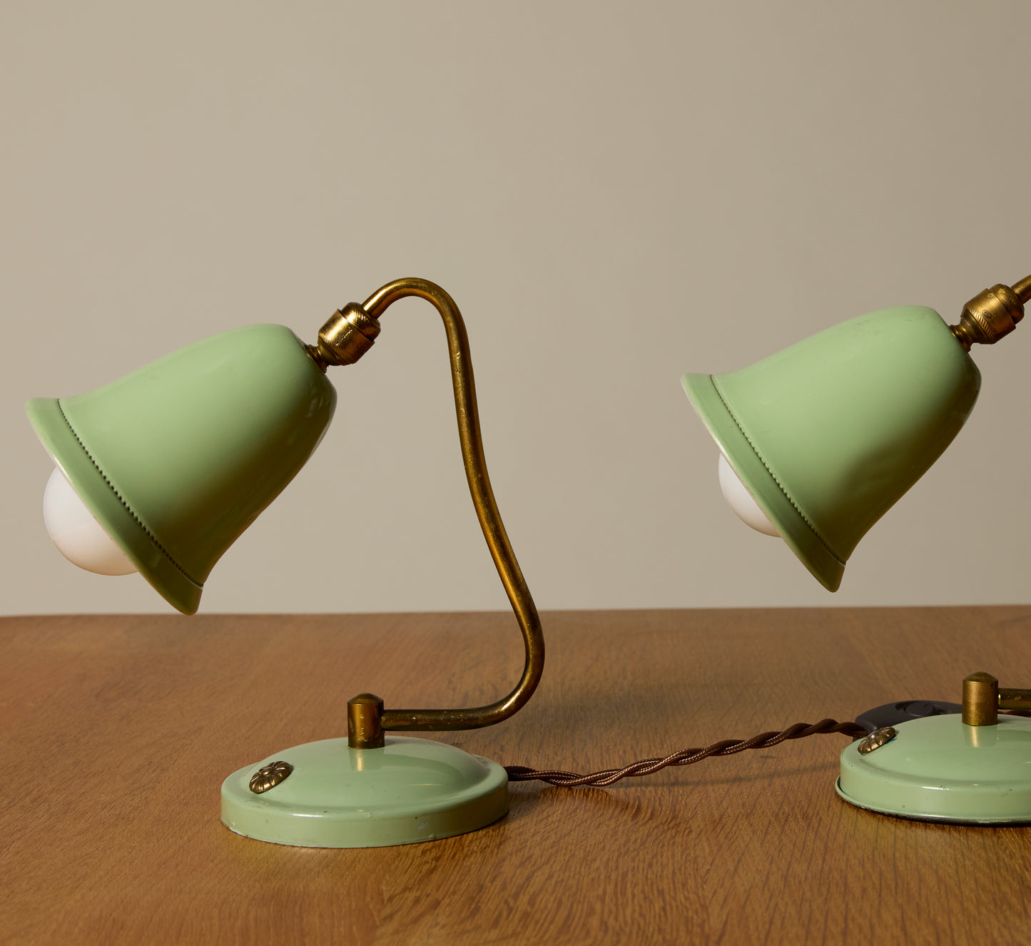 1950S ITALIAN SAGE GREEN BELL TABLE LAMPS