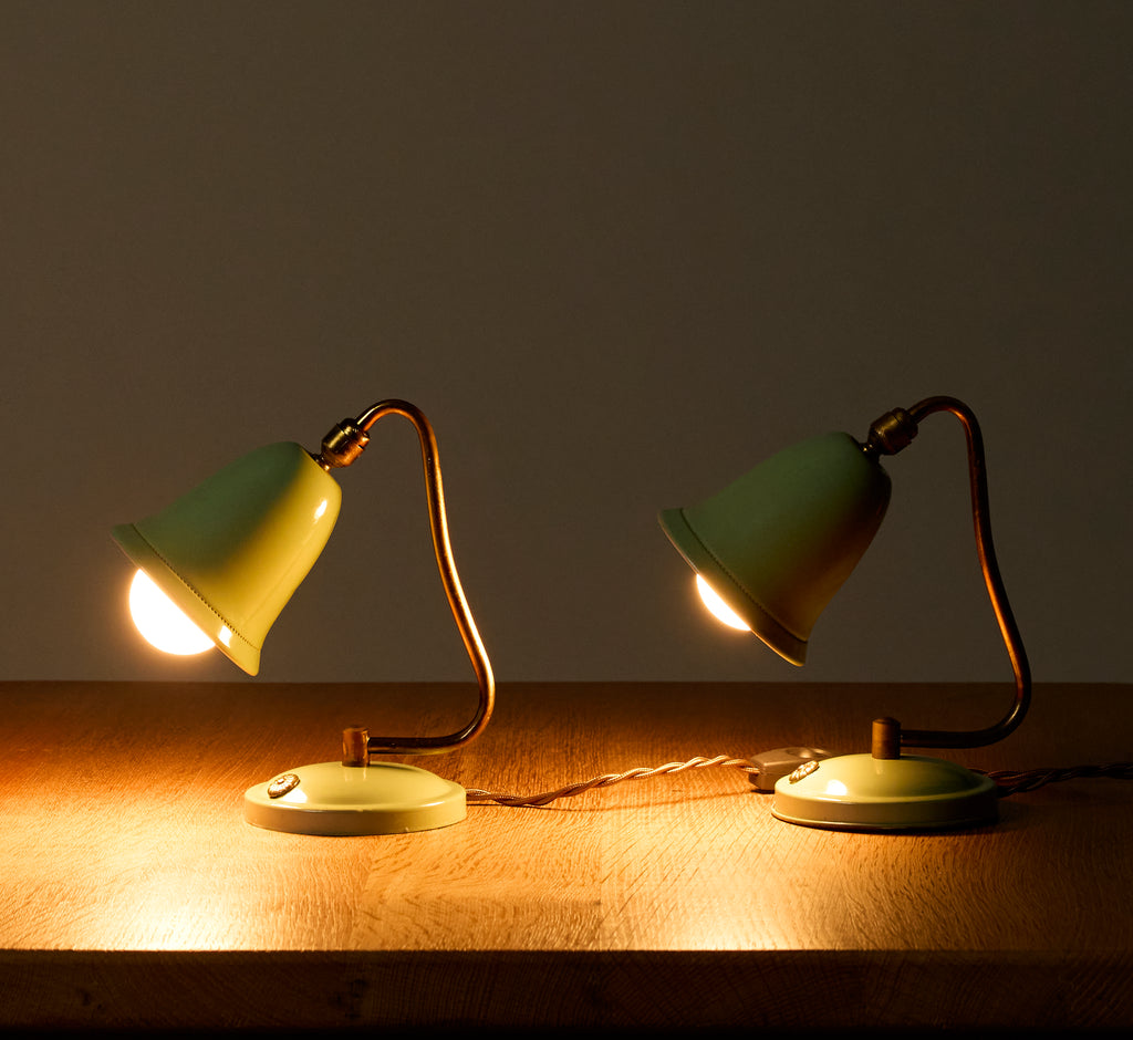 1950S ITALIAN SAGE GREEN BELL TABLE LAMPS