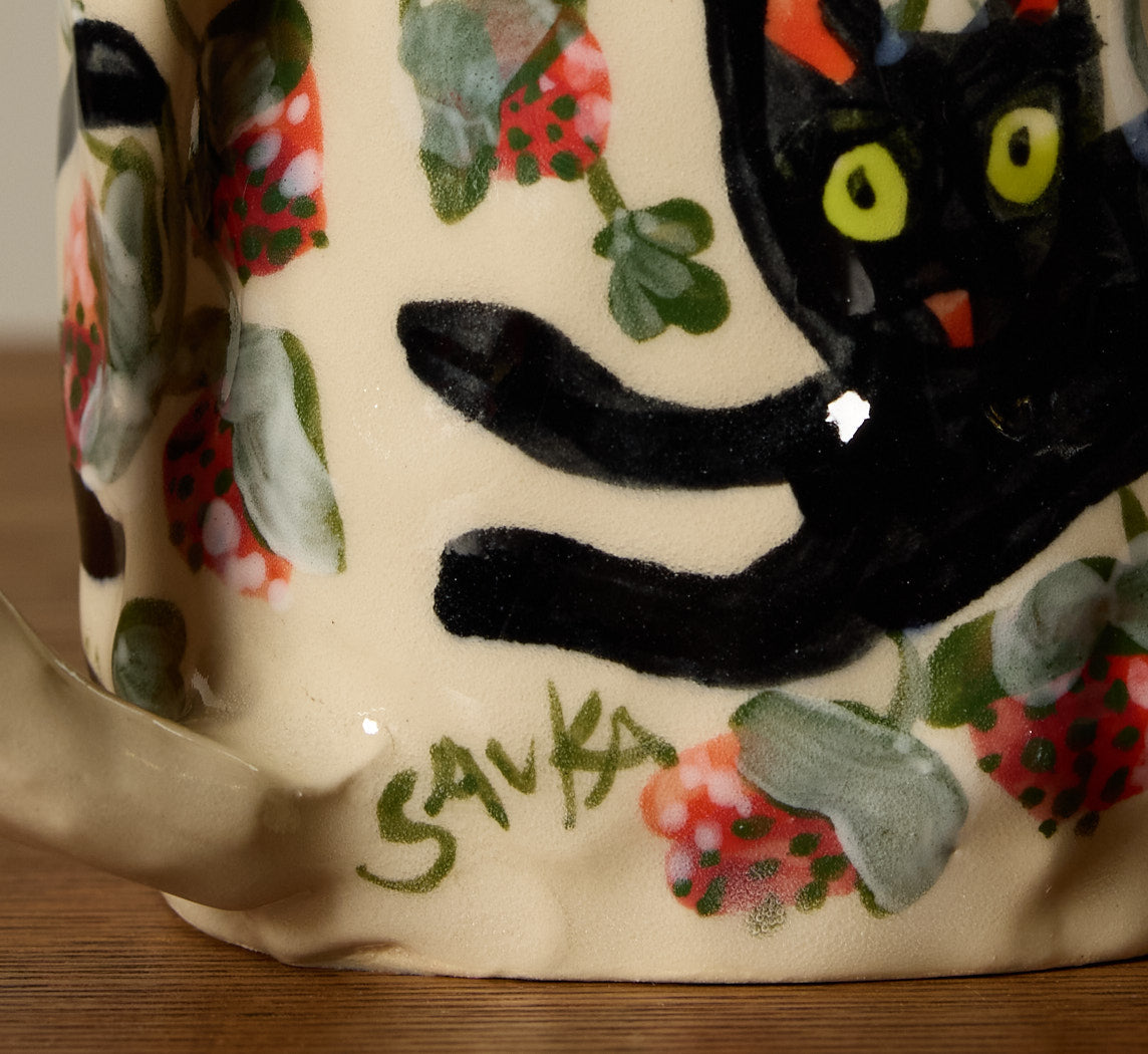 SAVKA CLAY SWEET MUG WITH STRAWBERRIES AND CATS