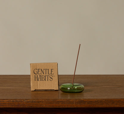 GENTLE HABITS GREEN GLASS INCENSE HOLDER