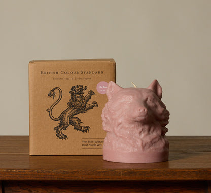 BRITISH COLOUR STANDARD ANIMAL HEAD WOLF CANDLE IN OLD ROSE