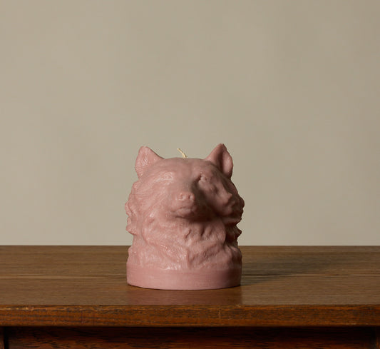 BRITISH COLOUR STANDARD ANIMAL HEAD WOLF CANDLE IN OLD ROSE