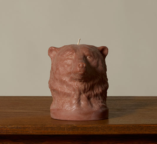 BRITISH COLOUR STANDARD ANIMAL HEAD BEAR CANDLE IN ROSE BEIGE