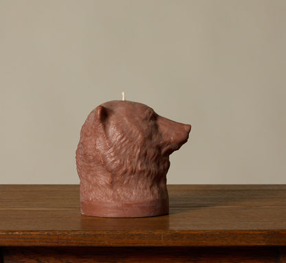 BRITISH COLOUR STANDARD ANIMAL HEAD BEAR CANDLE IN ROSE BEIGE