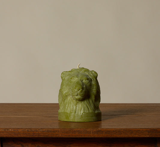 BRITISH COLOUR STANDARD ANIMAL HEAD LION CANDLE IN OLIVE