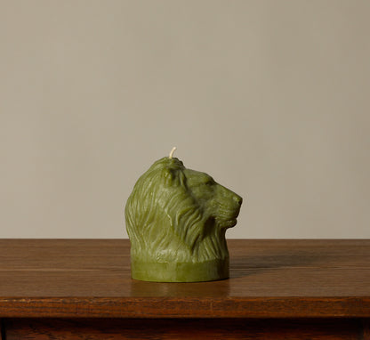 BRITISH COLOUR STANDARD ANIMAL HEAD LION CANDLE IN OLIVE